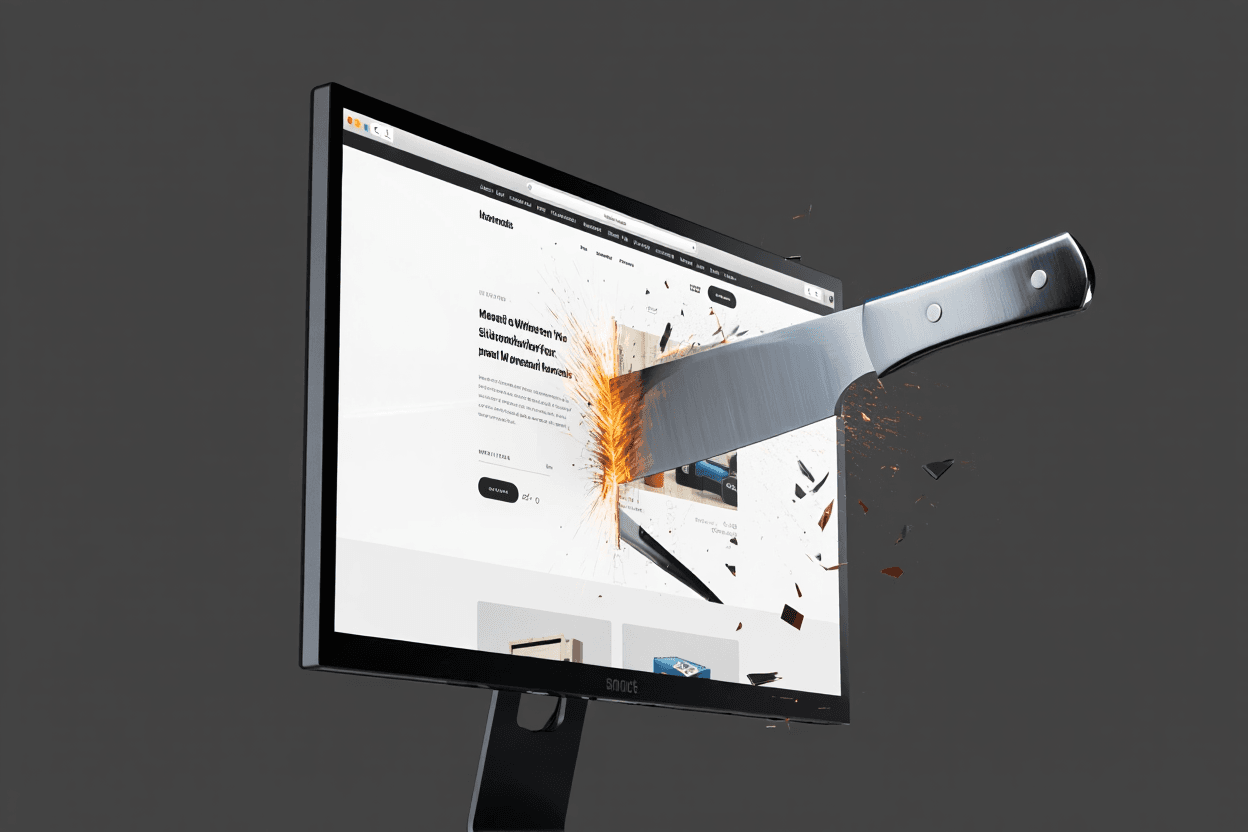 A machete cutting a website