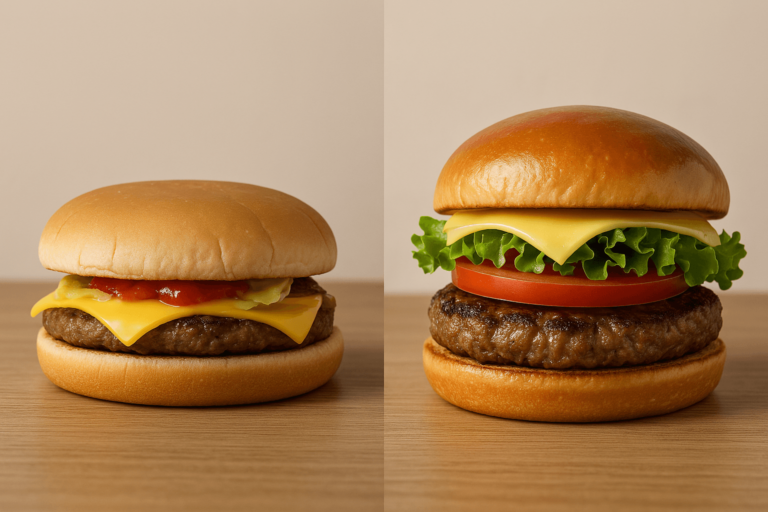 A cheap burger and an expensive burger